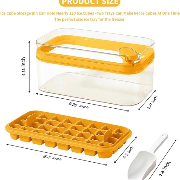 Ice Cube Tray with Lid and Bin,64 pcs Ice Cubes Molds for Freezer,Easy Release - Picture 2 of 5